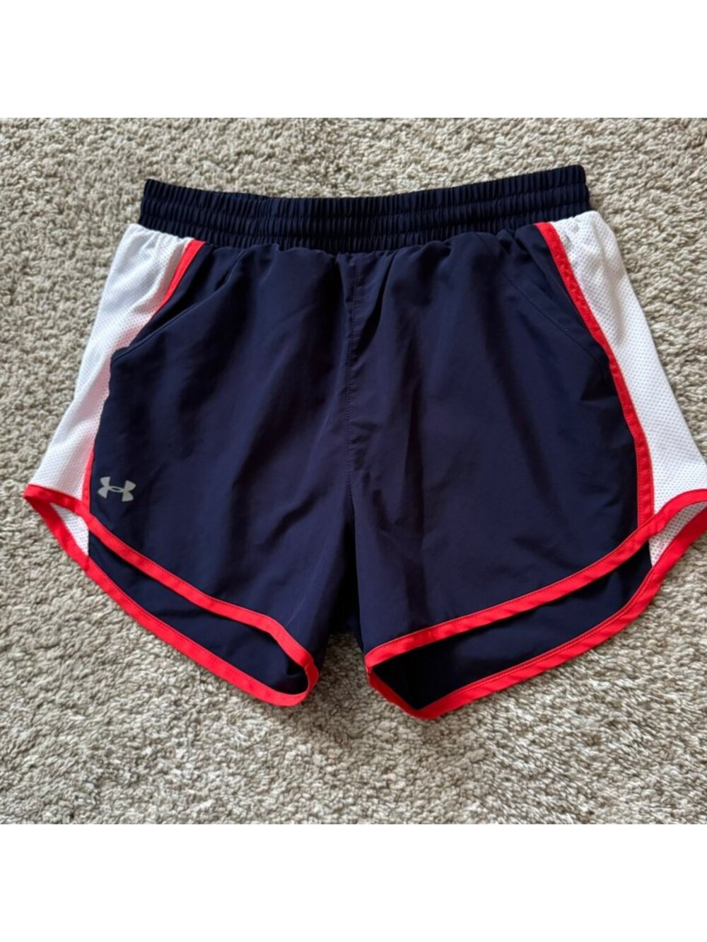 Under Armour Running Athletic Shorts Women's Size S Small Navy Blue Red White